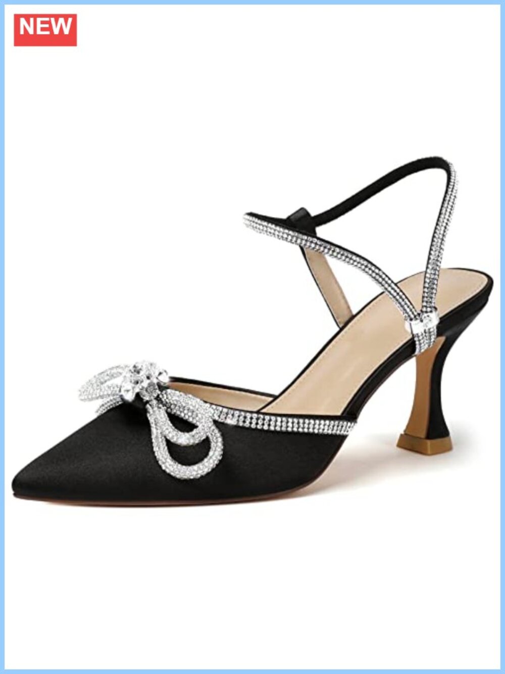 Susanny Rhinestone Satin Kitten Heels Closed Toe Low Heel Slingback Bow Pumps